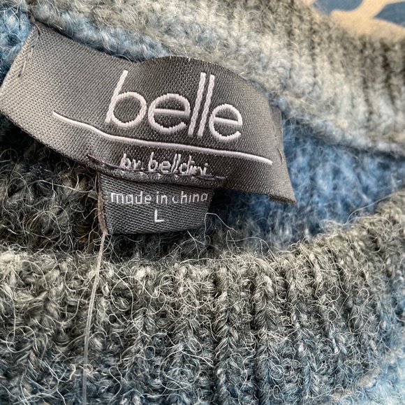 NWT Belle Belldini striped sweater wool blend ombré blue gray nautical boho L - Picture 2 of 16